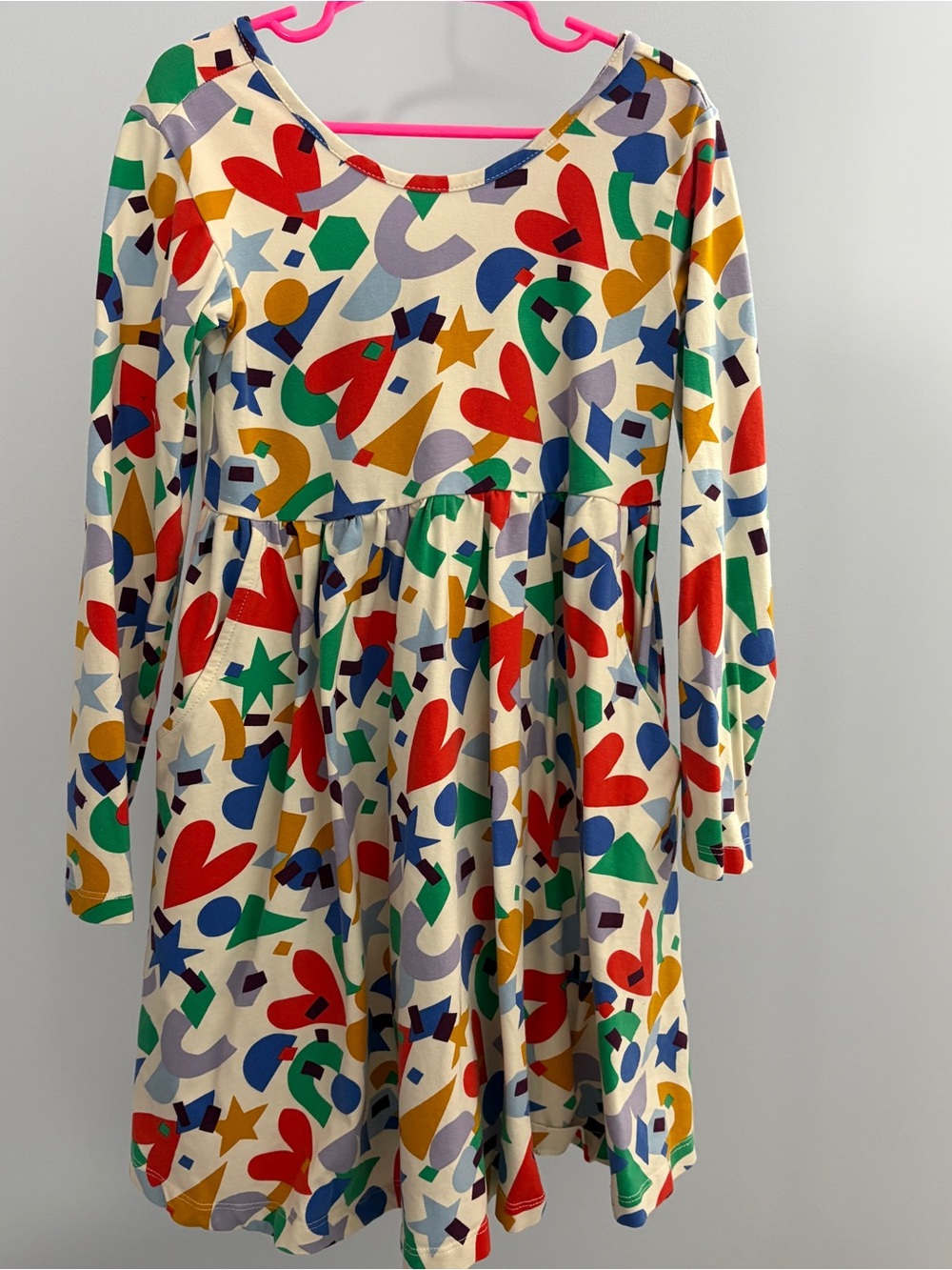 Hanna Andersson Cream Long-Sleeve Dress with Red, Green, Blue & Yellow Shapes